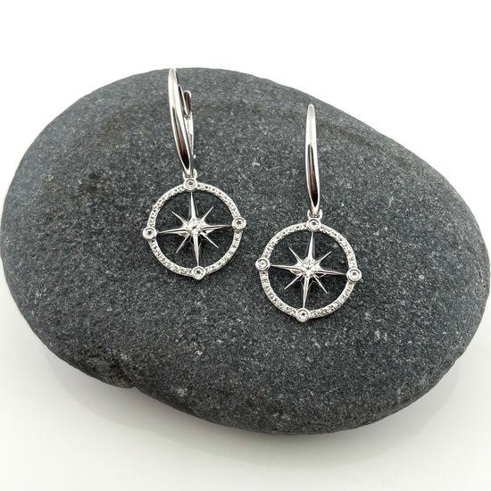 Sterling Silver CZ Compass Earrings