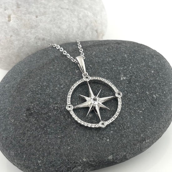 Sterling Silver CZ Compass Necklace