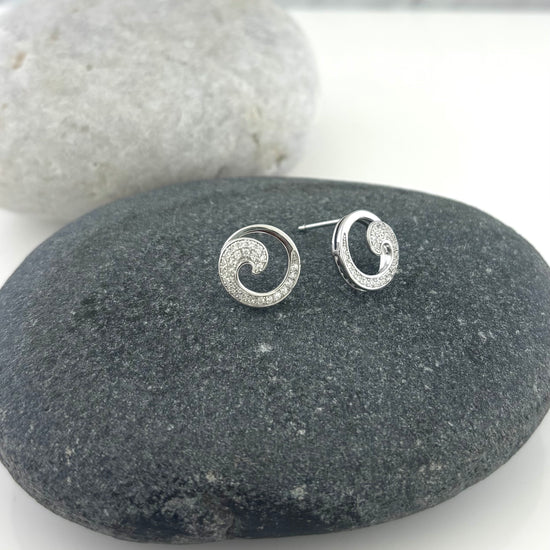 Sterling Silver CZ Curling Wave Stud Earrings