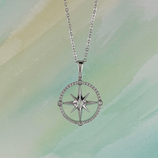 Sterling Silver CZ Compass Necklace