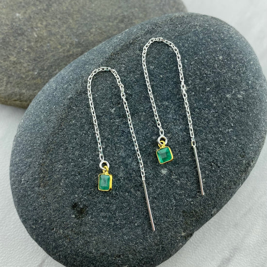Two Tone Emerald Threader Earrings