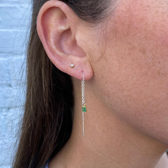 Two Tone Emerald Threader Earrings