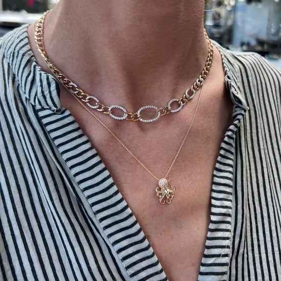 14K Gold + Diamond Petite Octopus Necklace