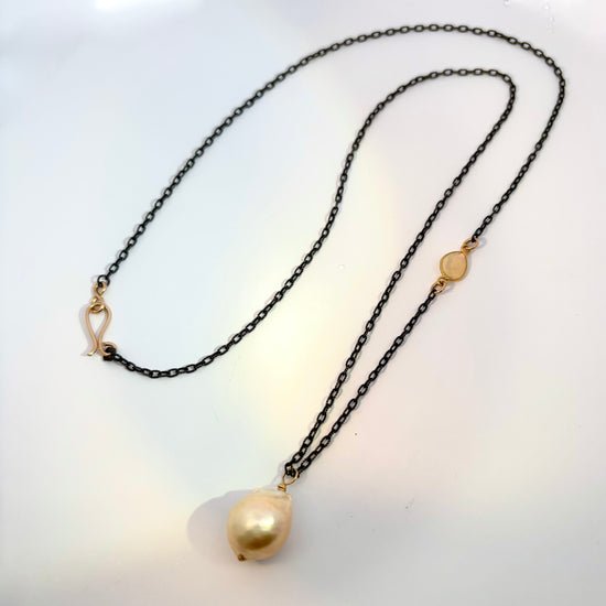 Oxidized Opal and Pearl Necklace