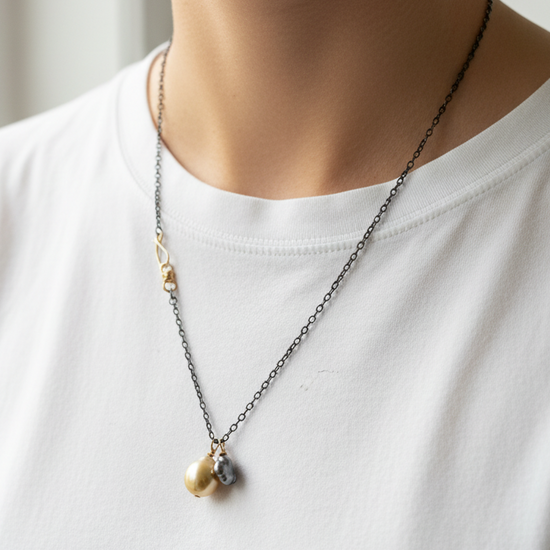 Gold & Gray Pearl Duo Necklace