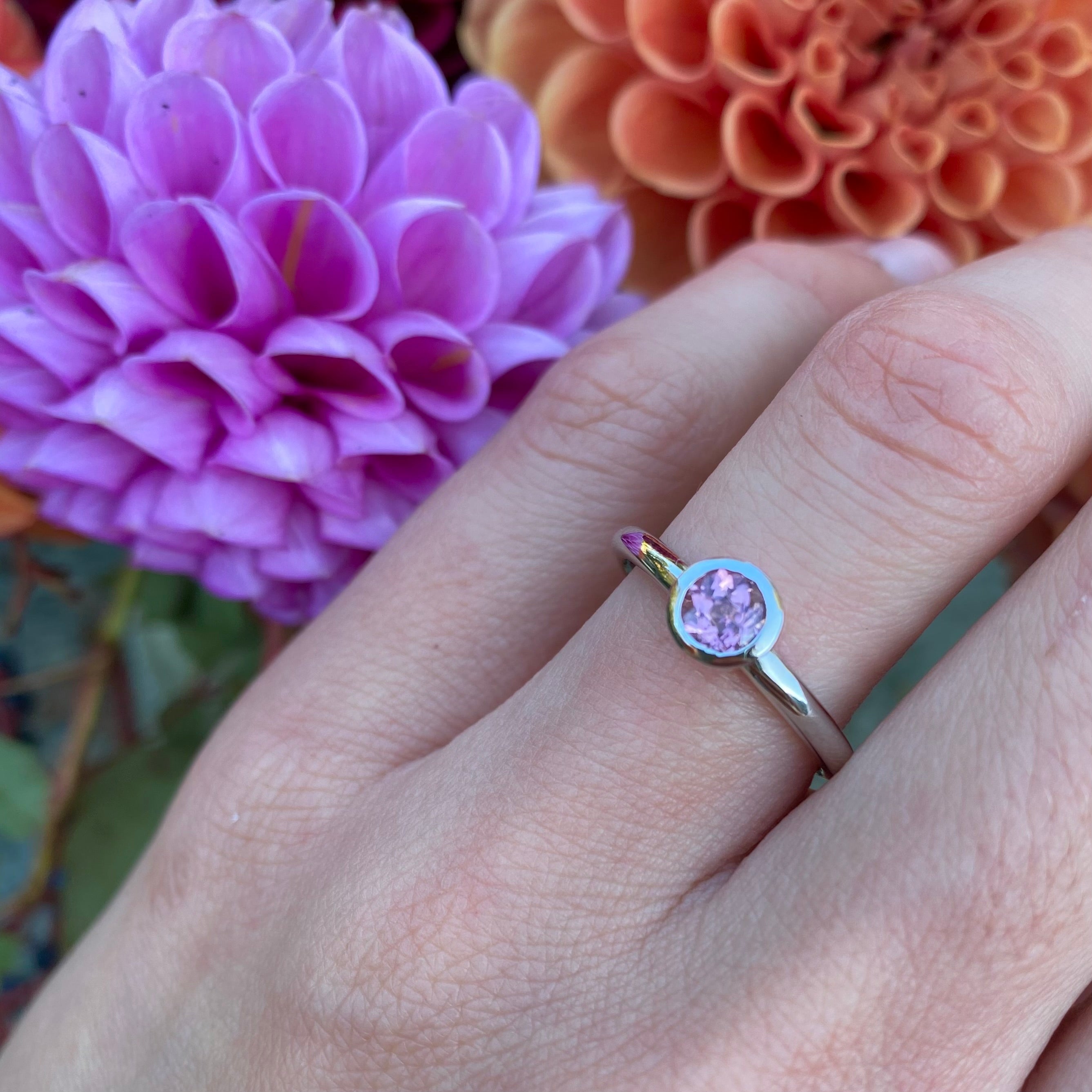 Sterling Silver Pink Tourmaline Bezel Set Ring