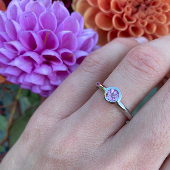 Sterling Silver Pink Tourmaline Bezel Set Ring