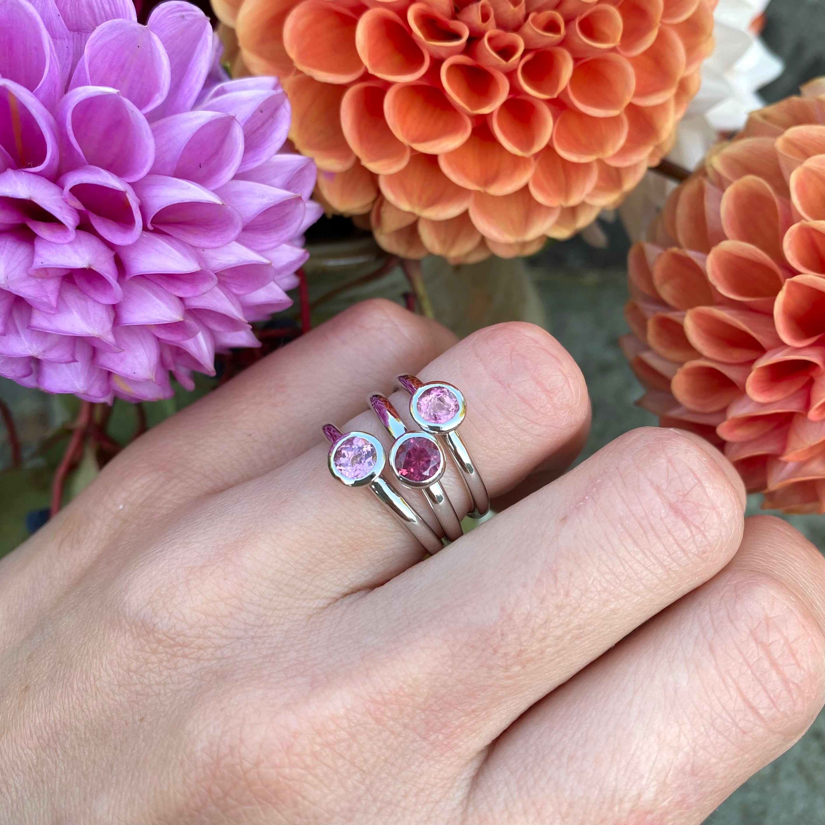 Sterling Silver Pink Tourmaline Bezel Set Ring