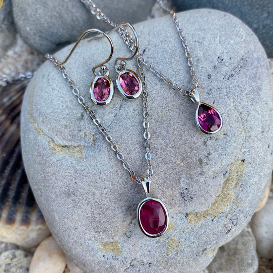 Pink Tourmaline Silver Bezel Drop Earrings