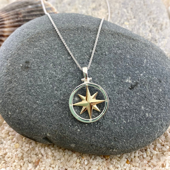 Two Tone Classic Compass Rose Pendant
