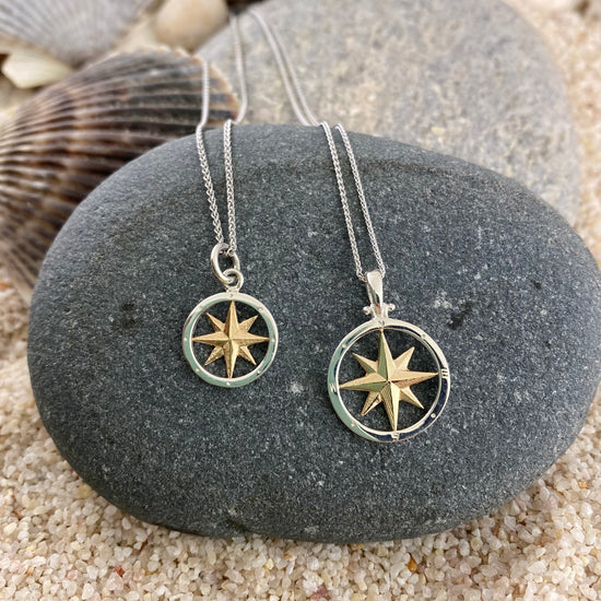 Two Tone Classic Compass Rose Pendant