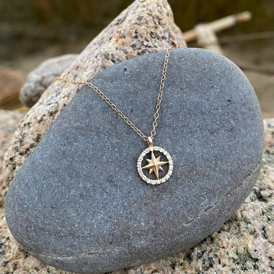 Petite Pave Diamond Compass Necklace