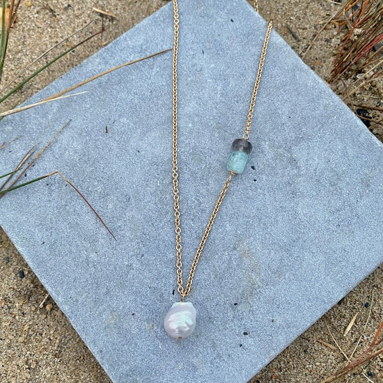 Baroque Pearl + Aquamarine Necklace