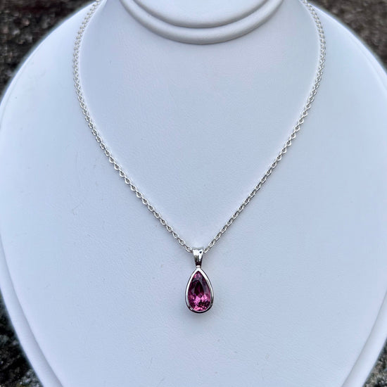 Pink Tourmaline Teardrop Bezel Set Necklace