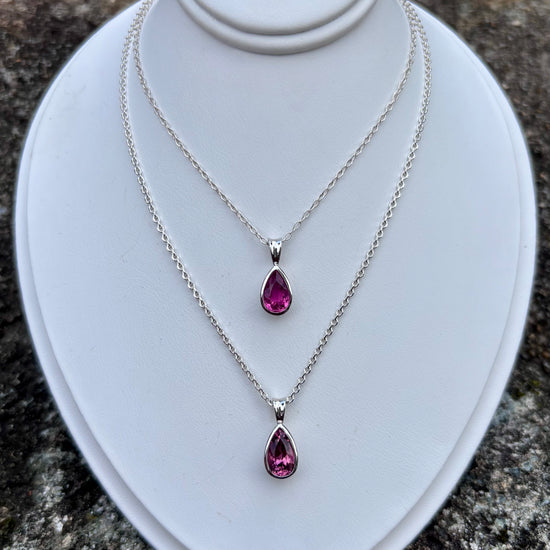 Pink Tourmaline Teardrop Bezel Set Necklace