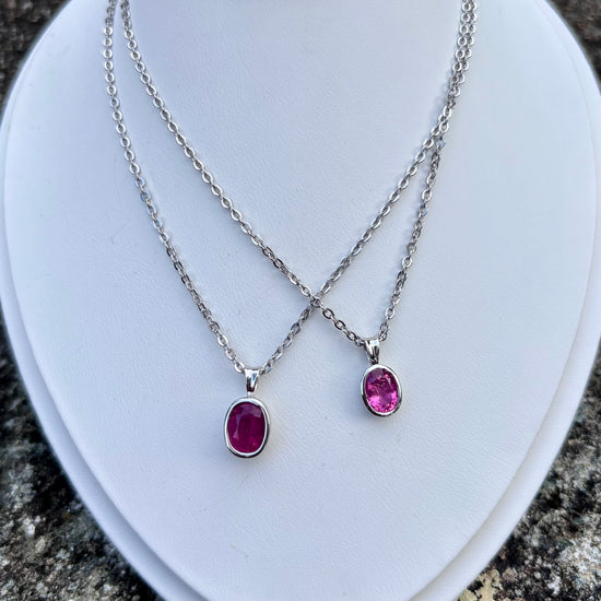 Pink Tourmaline Bezel Set Silver Necklace
