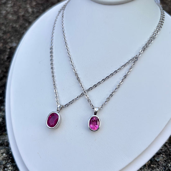 Pink Tourmaline Bezel Set Silver Necklace