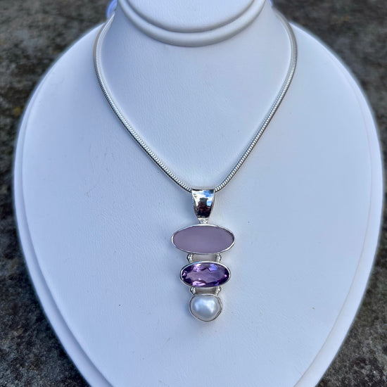 Amethyst + Pearl Sea Glass Necklace