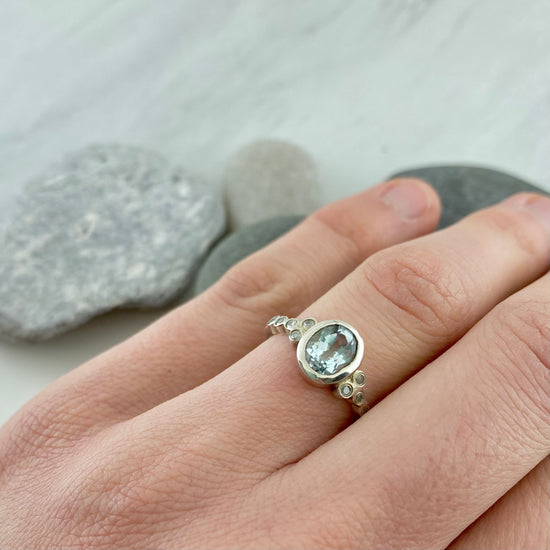 Sterling Silver Aquamarine + Diamond Bubble Ring