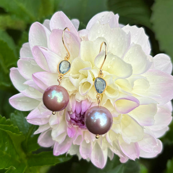Lavender Pearl +. Sapphire Drop Earrings