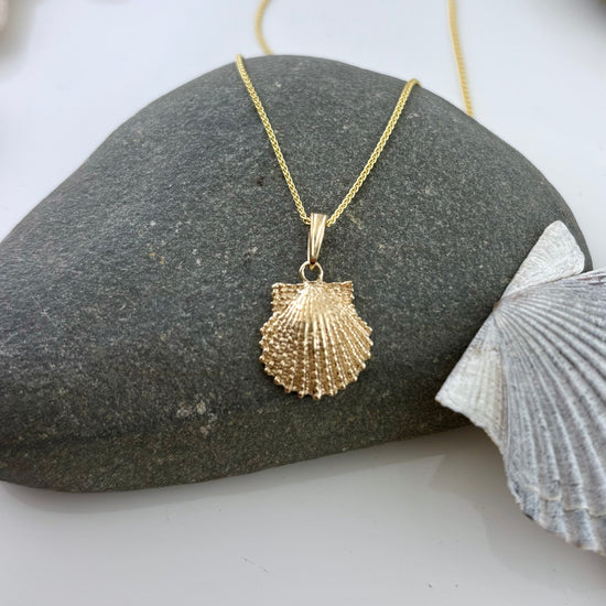 14K Textured Scallop Pendant