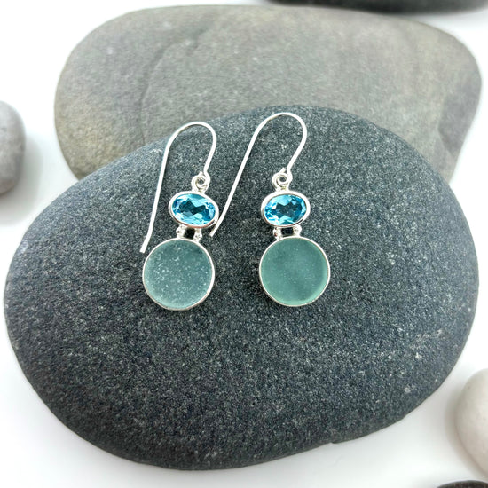 Sea Glass + Blue Topaz Bubble Drop Earrings