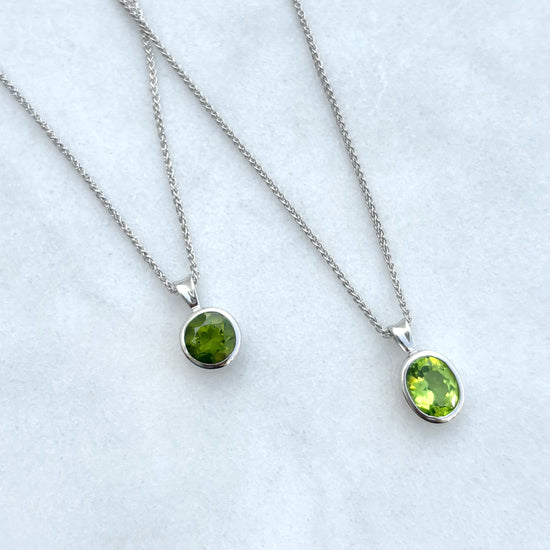 Sterling Silver Peridot Bezel Necklaces