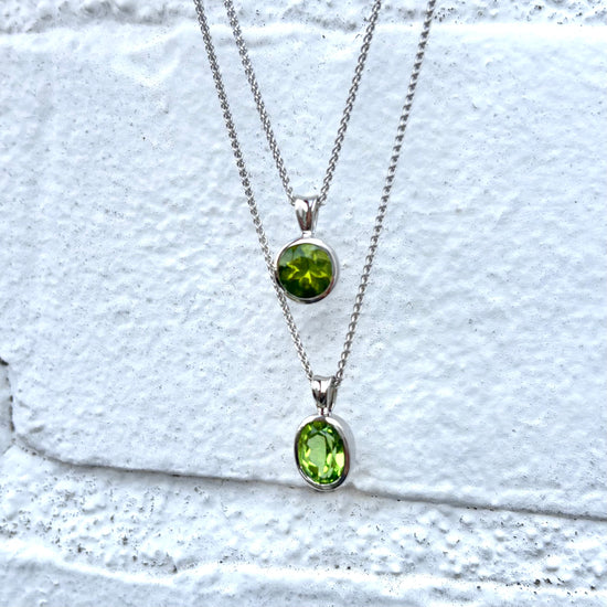 Sterling Silver Peridot Bezel Necklaces