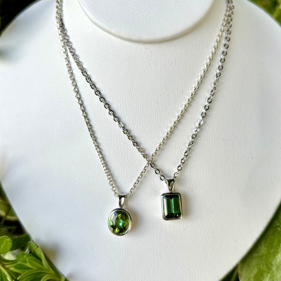 Green Tourmaline Silver Bezel Pendants