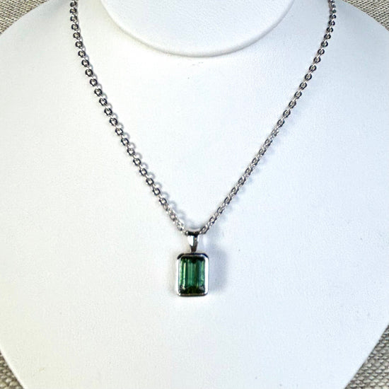 Green Tourmaline Silver Bezel Pendants