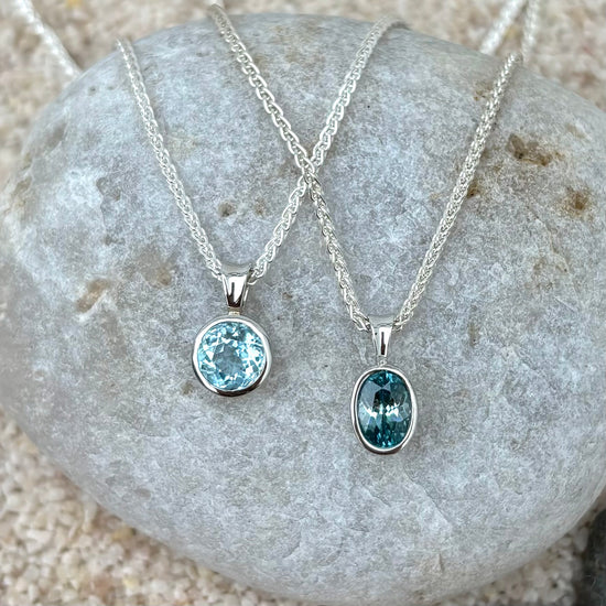 Sterling Silver Blue Zircon Bezel Necklace