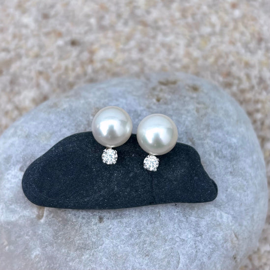 Pearl + Diamond Stud Earrings