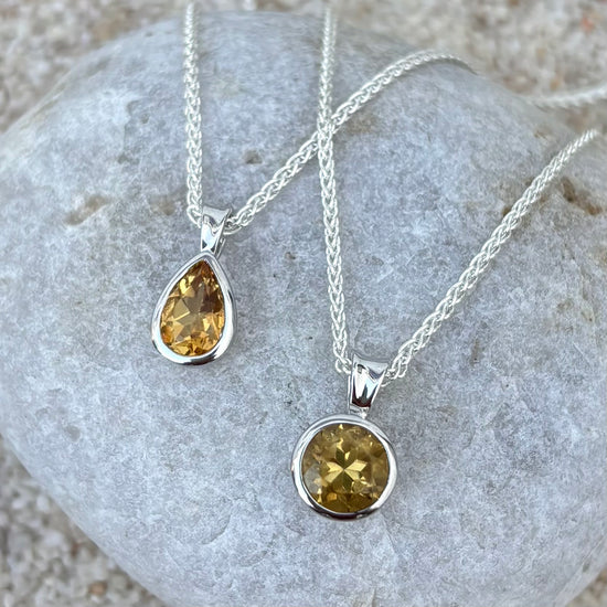 Sterling Silver Citrine Bezel Necklaces