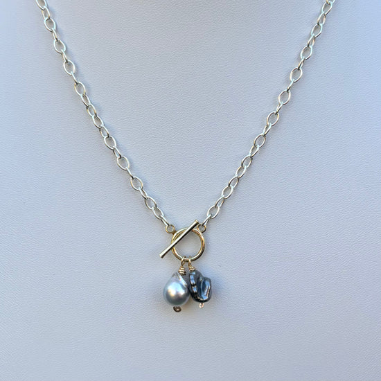 Silver Pearl Duo Toggle Necklace