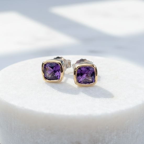 Two Tone Amethyst Stud Earrings