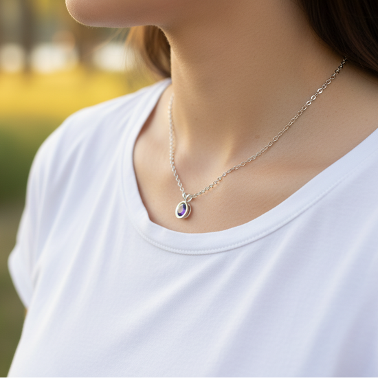 Sterling Silver Bezel Set Amethyst Necklace