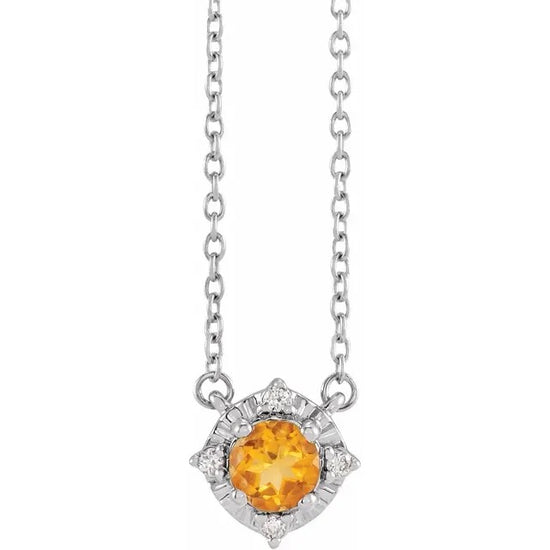 Sterling Silver Citrine + Diamond Necklace
