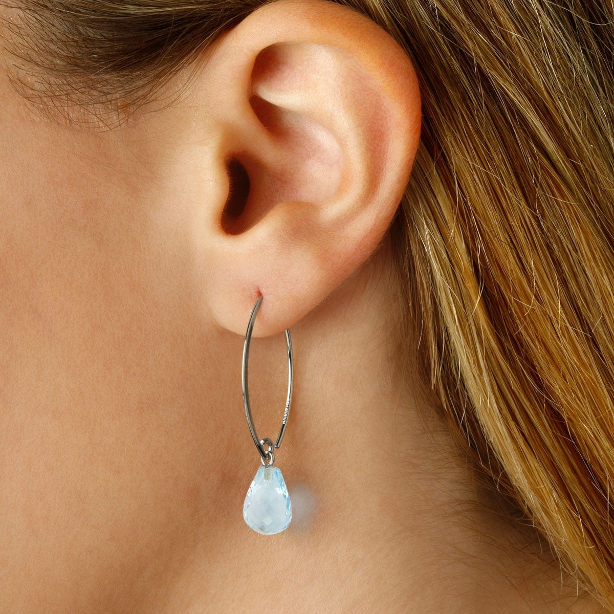 Blue Topaz Briolette Drop Earrings Pierced Wire orders Tops Sterling Silver Watery Blue