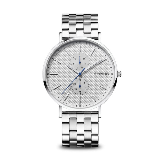 Classic Polished Silver Dual Dial Watch