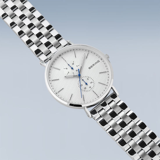 Classic Polished Silver Dual Dial Watch