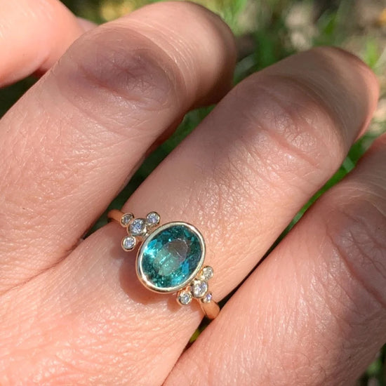 Sea Green Tourmaline + Diamond 14K Ring
