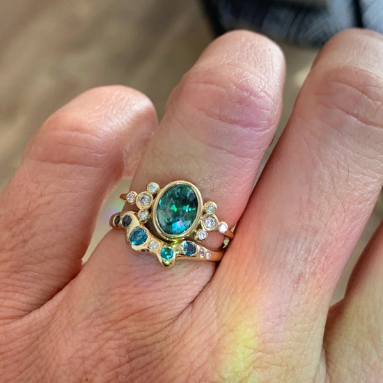 Sea Green Tourmaline + Diamond 14K Ring