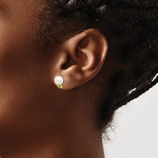 Pearl + Peridot Stud Earrings