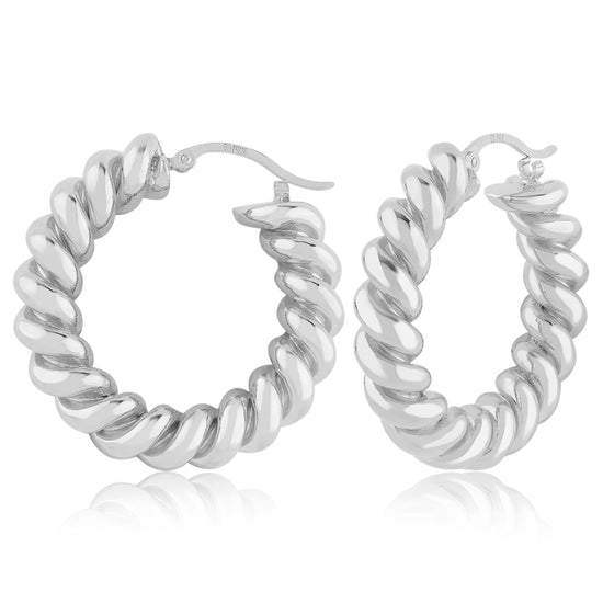Silver Large Spiral Twist Hoops