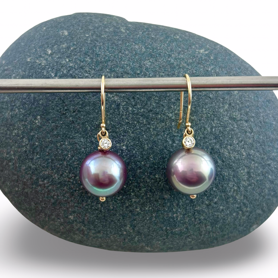 Lavender Pearl + Diamond Drop Earrings