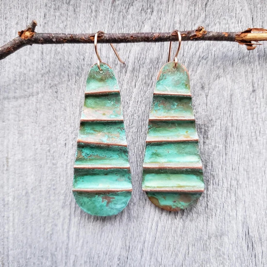 Ocean Treasure Patina Long Teardrop Earrings