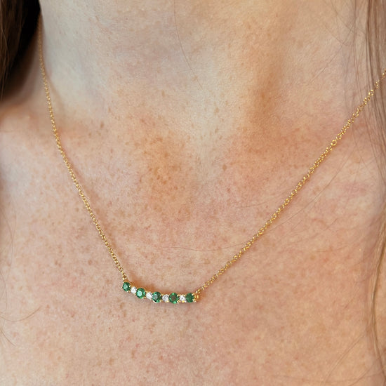 14K Emerald + Diamond Bar Necklace