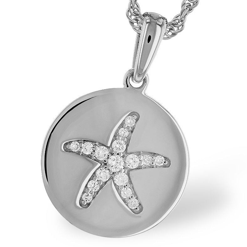 14K Gold Diamond Starfish Medallion Charm Necklace