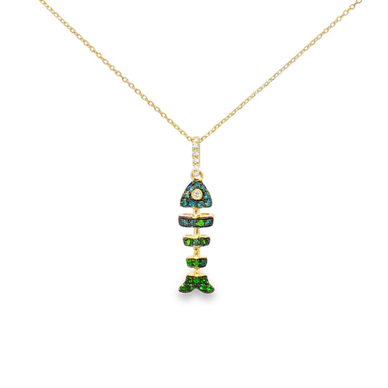 14K Gem Fish Bone Pendant