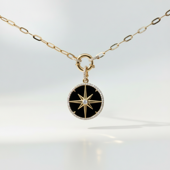 Diamond + Onyx Compass Pendant